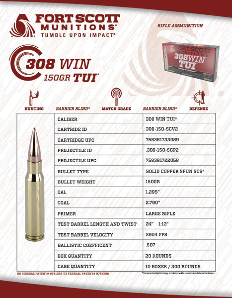 Fort Scott Munitions 308win TUI 150gr